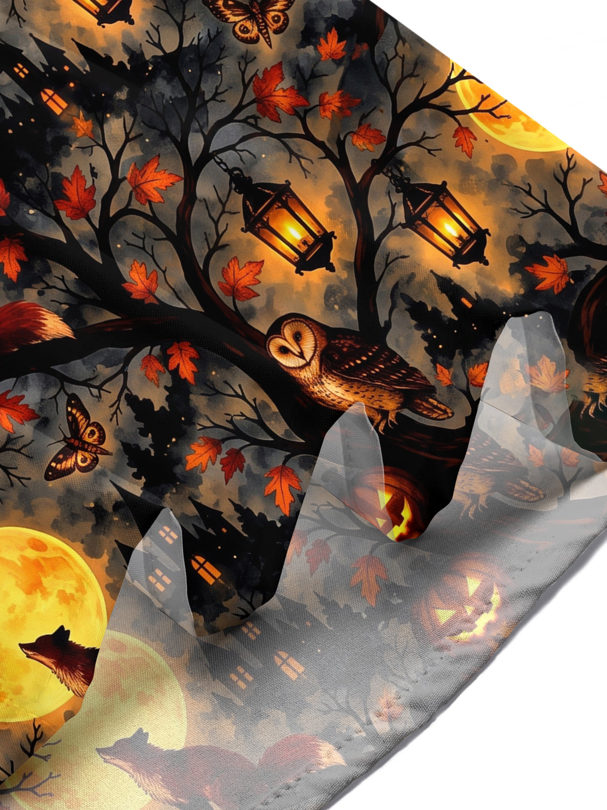 Adaychic Men's Short Sleeve Shirt - Halloween Foxes And Owls In Moonlit Forest Print with Chest Pocket
