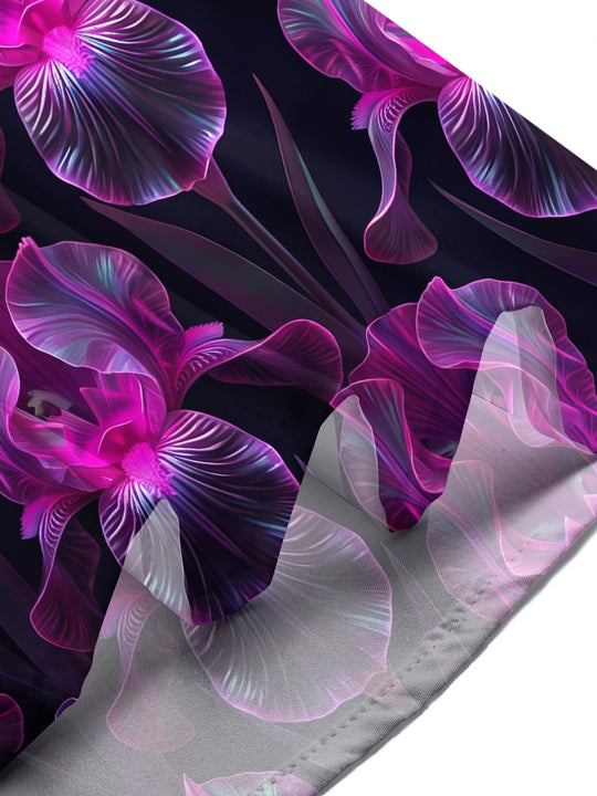 Adaychic Men's Hawaiian Purple Iris Flowers Print Short Sleeve Shirt with Chest Pocket