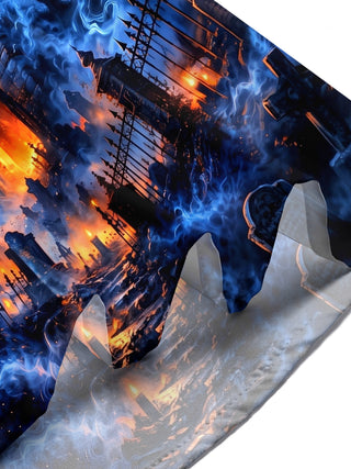 Adaychic Men's Halloween Gothic Castle And Bats Print Short Sleeve Shirt with Chest Pocket
