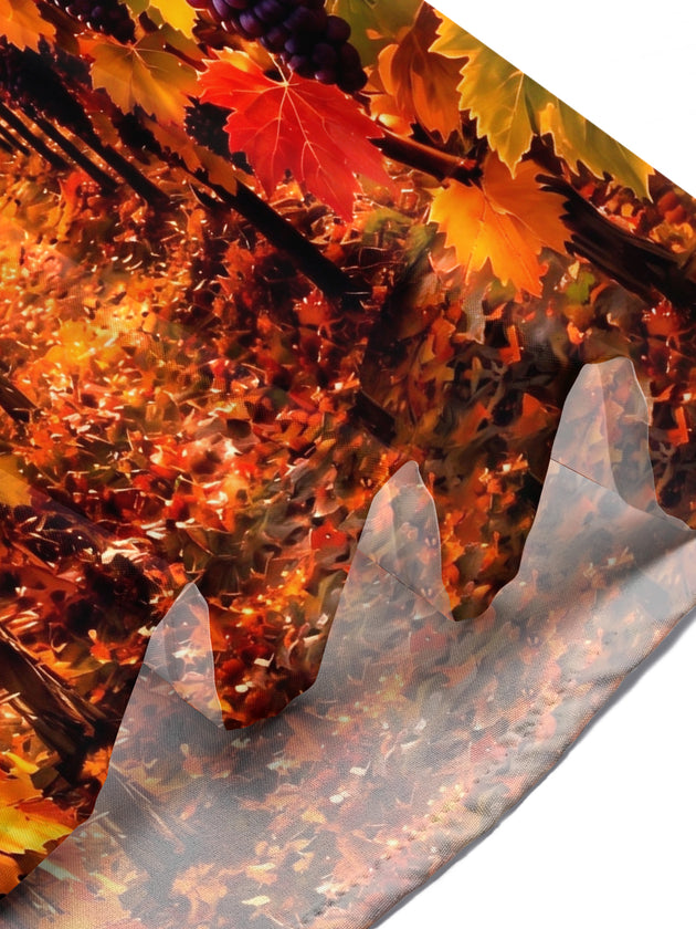 Adaychic Men's Short Sleeve Shirt - Autumn Vineyard Sunset Landscape With Grapes Print with Chest Pocket