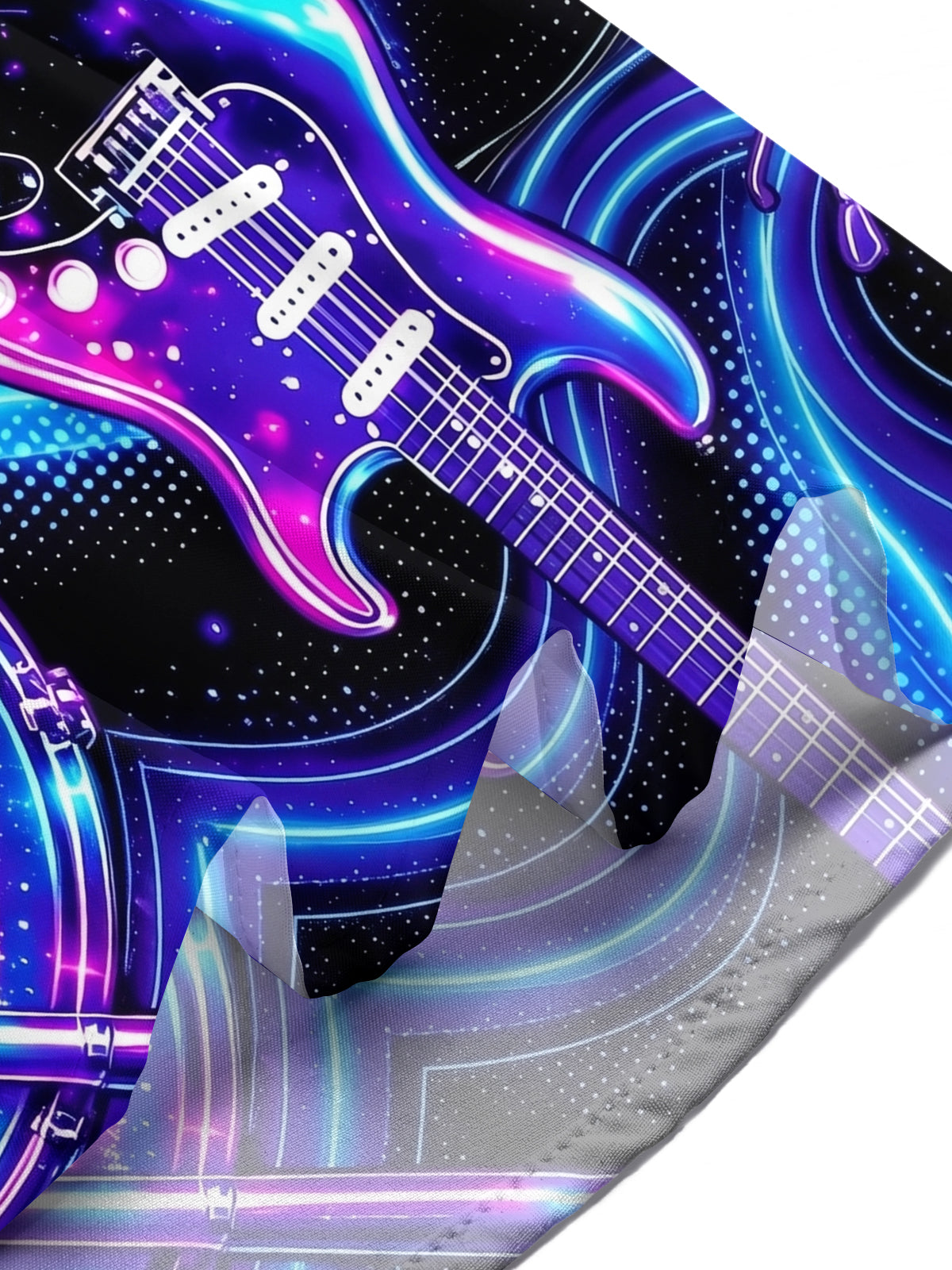 Adaychic Men's Graphic Neon Electric Guitar Print Short Sleeve Shirt with Chest Pocket