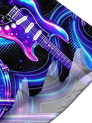 Adaychic Men's Graphic Neon Electric Guitar Print Short Sleeve Shirt with Chest Pocket