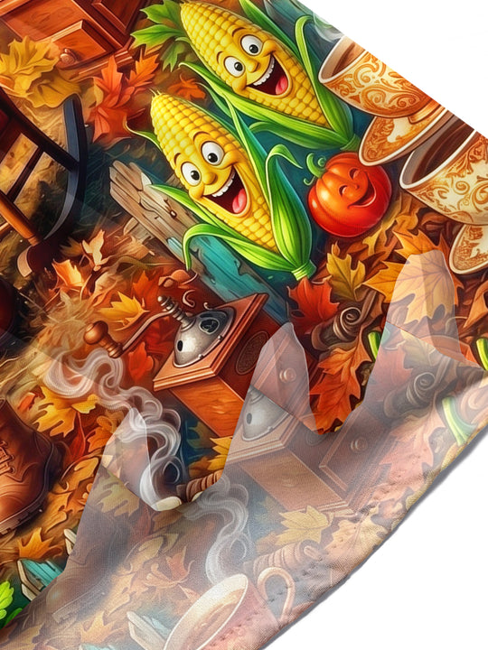 Adaychic Men's Cartoon Vegetables And Coffee Party Print Short Sleeve Shirt with Chest Pocket