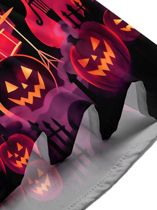 Adaychic Men's Halloween Crow Band Playing Instruments Print Short Sleeve Shirt with Chest Pocket