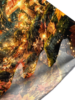 Adaychic Men's Short Sleeve Shirt - Autumn Forest With Glowing Mushrooms And Butterflies Print with Chest Pocket