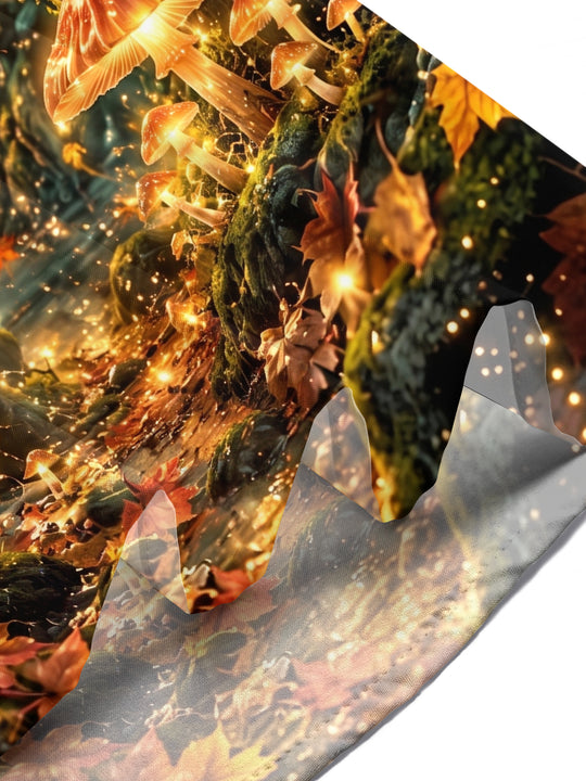 Adaychic Men's Short Sleeve Shirt - Autumn Forest With Glowing Mushrooms And Butterflies Print with Chest Pocket