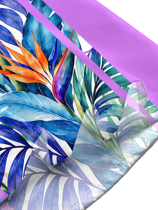 Adaychic Men's Short Sleeve Shirt - Bird Of Paradise Flowers And Tropical Leaves Print with Chest Pocket