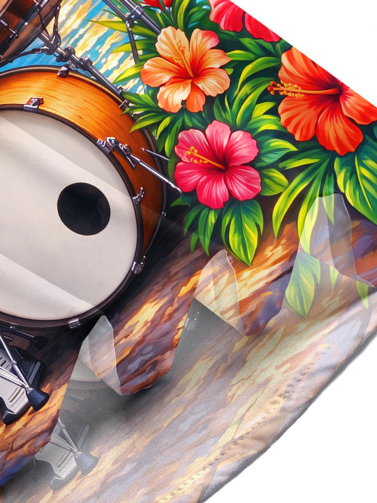 Adaychic Men's Hawaiian Parrot Playing Drums Print Short Sleeve Shirt with Chest Pocket