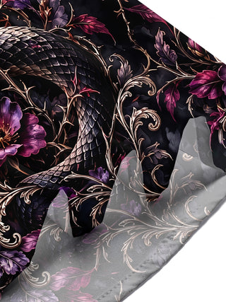 Adaychic Men's Dark Snake And Purple Flowers With Moon Print Short Sleeve Shirt with Chest Pocket