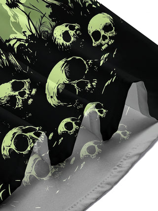 Adaychic Men's Graphic Mushroom Skull Print Short Sleeve Shirt with Chest Pocket