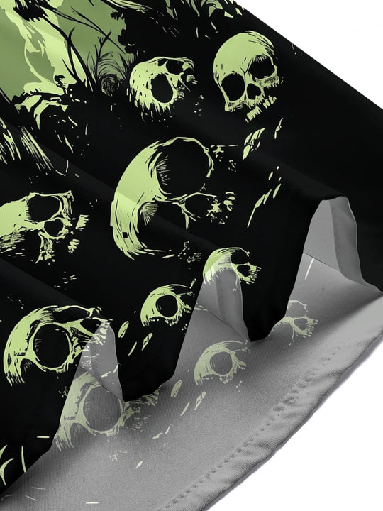 Adaychic Men's Graphic Mushroom Skull Print Short Sleeve Shirt with Chest Pocket
