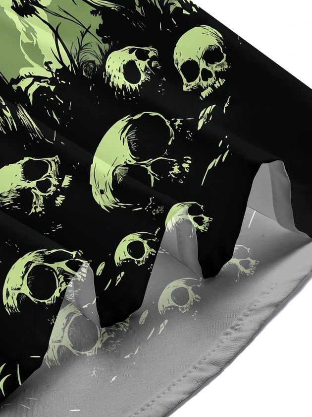 Adaychic Men's Graphic Mushroom Skull Print Short Sleeve Shirt with Chest Pocket