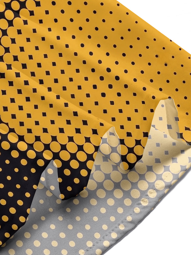 Adaychic Men's Graphic Geometric Black Yellow Halftone Dot Print Short Sleeve Button Down Shirt with Chest Pocket