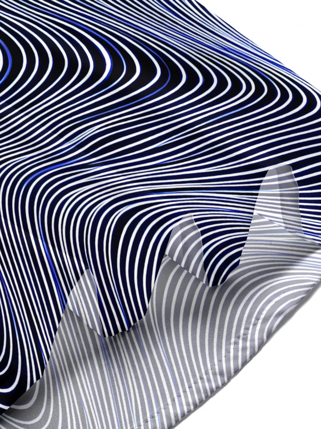 Adaychic Men's Abstract Abstract Wavy Geometric Lines Print Short Sleeve Shirt with Chest Pocket