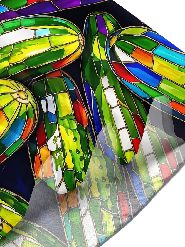 Adaychic Men's Hawaiian Stained Glass Cucumber Pattern Short Sleeve Shirt with Chest Pocket