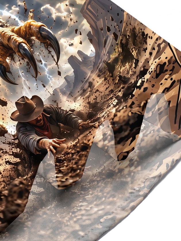 Adaychic Men's Short Sleeve Shirt - Eagle With Lightning And Desert Landscape Print with Chest Pocket