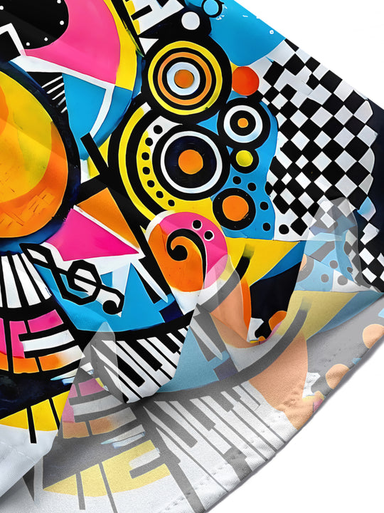 Adaychic Men's Musical Instruments Collage Print Short Sleeve Shirt with Chest Pocket