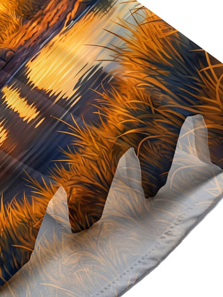 Adaychic Men's Rhino In African Savanna Sunset Print Short Sleeve Shirt with Chest Pocket