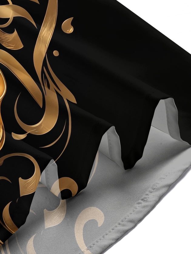 Adaychic Men's Gold Baroque Scroll And Leaf Pattern Short Sleeve Shirt with Chest Pocket
