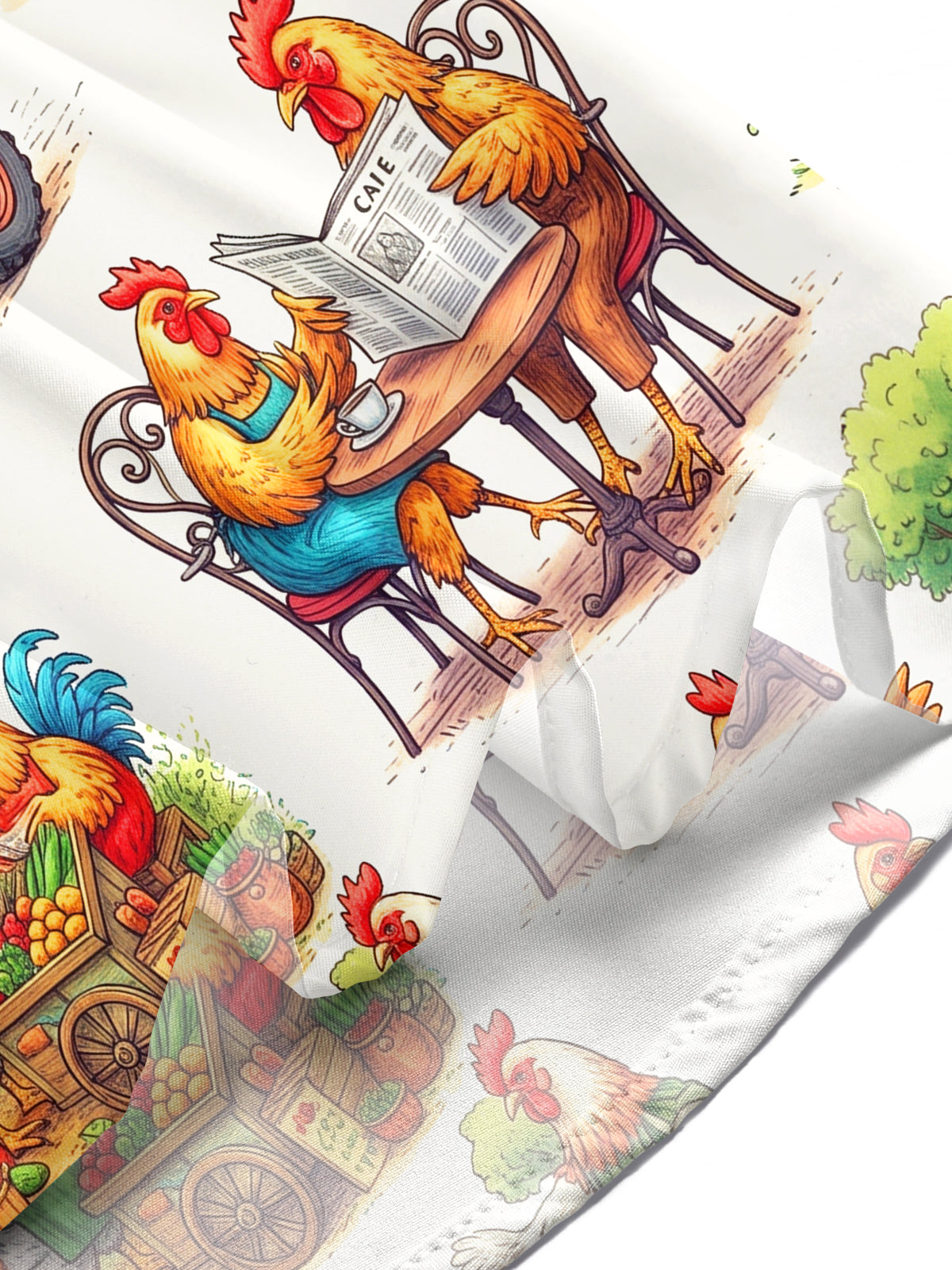 Adaychic Men's Hawaiian Rooster Farm Market Scenes Print Short Sleeve Shirt with Chest Pocket