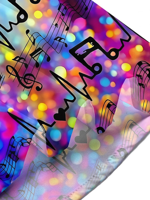 Adaychic Men's Graphic Musical Notes Print Short Sleeve Shirt with Chest Pocket