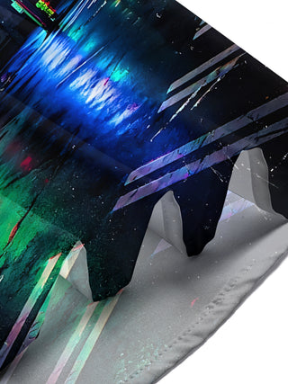 Adaychic Men's Printed Neon City Street Night Scene Print Short Sleeve Shirt with Chest Pocket