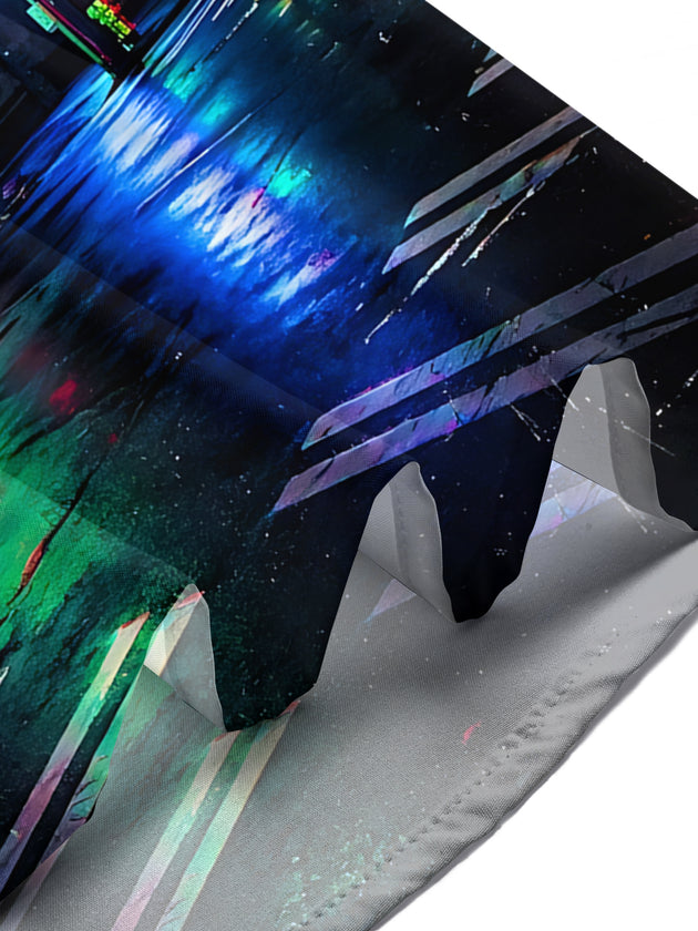 Adaychic Men's Printed Neon City Street Night Scene Print Short Sleeve Shirt with Chest Pocket