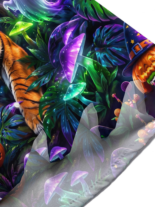 Adaychic Men's Hawaiian Halloween Tiger Print Short Sleeve Shirt with Chest Pocket