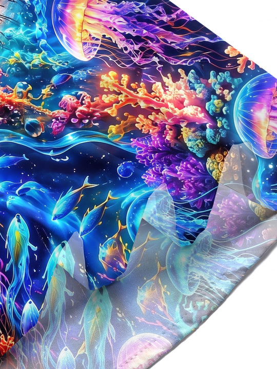 Adaychic Men's Hawaiian Cosmic Eye And Marine Life Print Short Sleeve Shirt with Chest Pocket