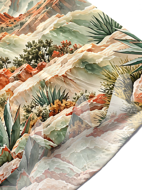 Adaychic Men's Short Sleeve Shirt - Desert Landscape With Red Rock Canyons And Agave Plants Print with Chest Pocket