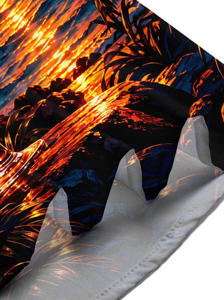 Adaychic Men's Short Sleeve Shirt - Tropical Sunset With Cocktail And Palm Trees Print with Chest Pocket