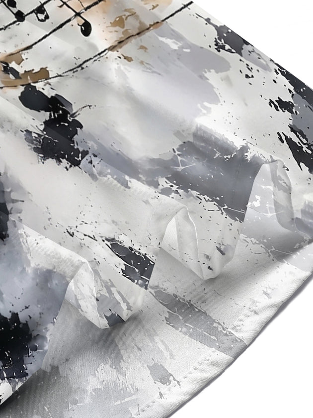 Adaychic Men's Hawaiian Musical Notes Print Short Sleeve Shirt with Chest Pocket
