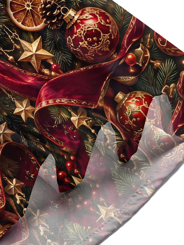Adaychic Men's Hawaiian Christmas Elk And Ornaments Print Short Sleeve Shirt with Chest Pocket