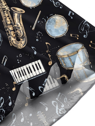 Adaychic Men's Hawaiian Musical Instruments Print Short Sleeve Shirt with Chest Pocket