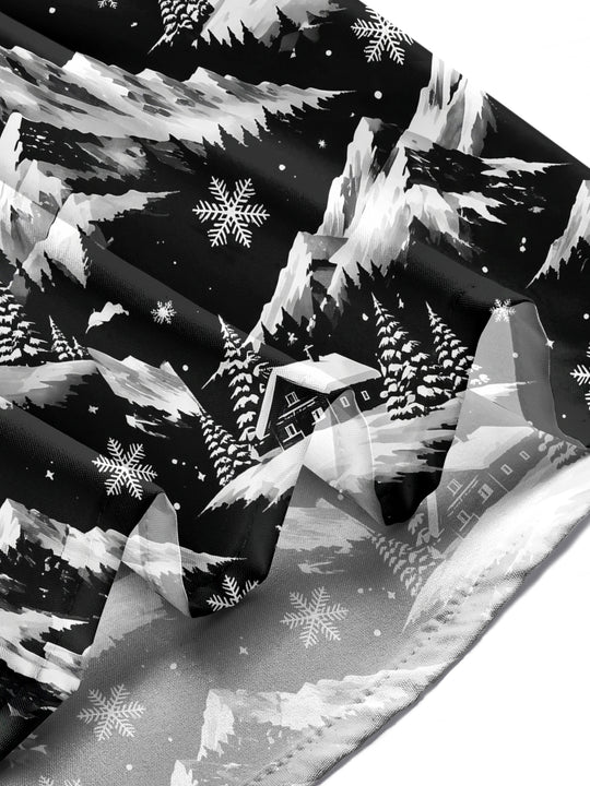 Adaychic Men's Printed Snowy Mountains And Cabins Print Long Sleeve Shirt with Chest Pocket