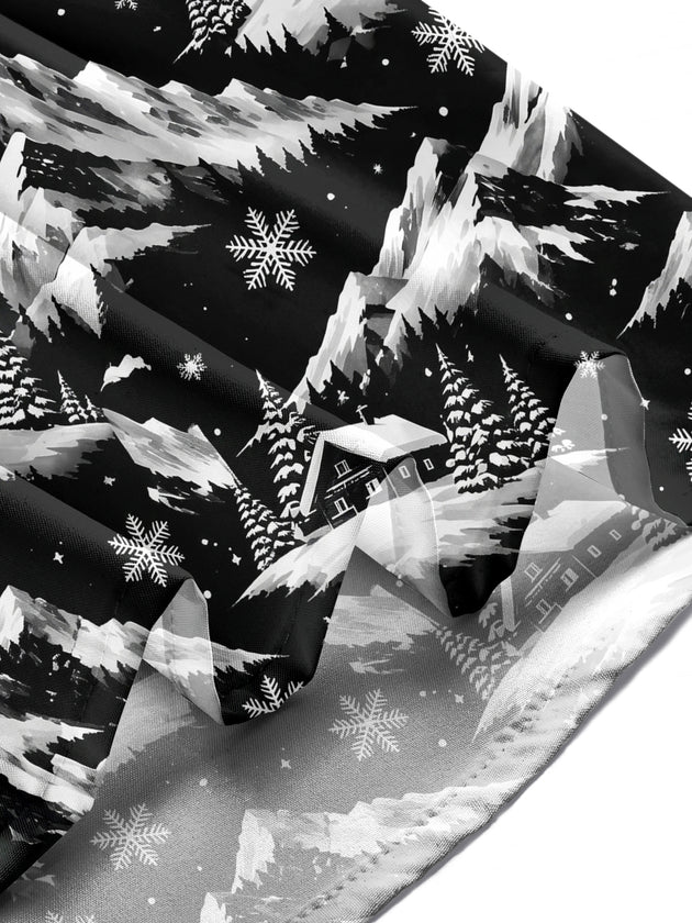 Adaychic Men's Printed Snowy Mountains And Cabins Print Long Sleeve Shirt with Chest Pocket