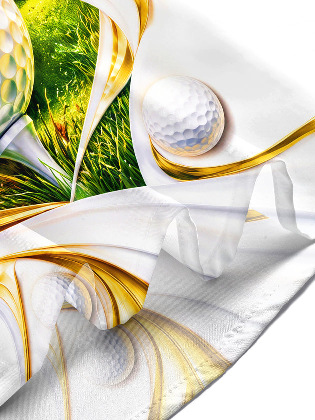 Adaychic Men's Short Sleeve Shirt - Golf Course Landscape With Golf Ball And Club Print with Chest Pocket