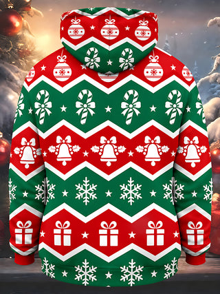 Adaychic Men's Printed Christmas Pattern Holiday Motif Print Long Sleeve Hoodie