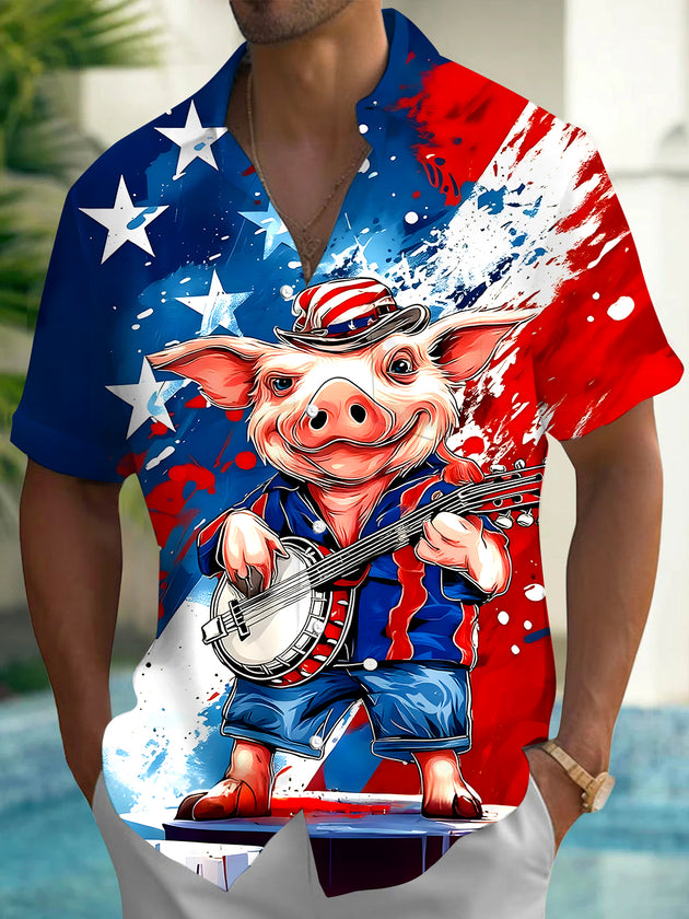 men's Hawaiian shirt front view Independence Day