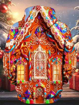 Adaychic Men's Gingerbread House With Candy And Icing Print Long Sleeve Hoodie