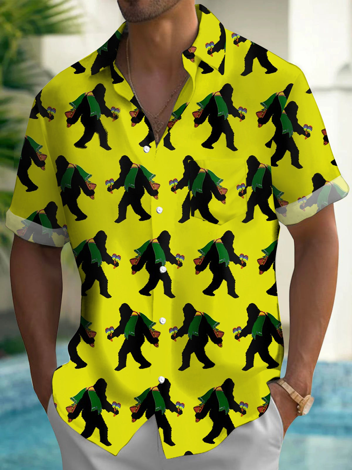 Chimpanzees Cinco De Mayo Print Men's Pocket Short Sleeve Shirts