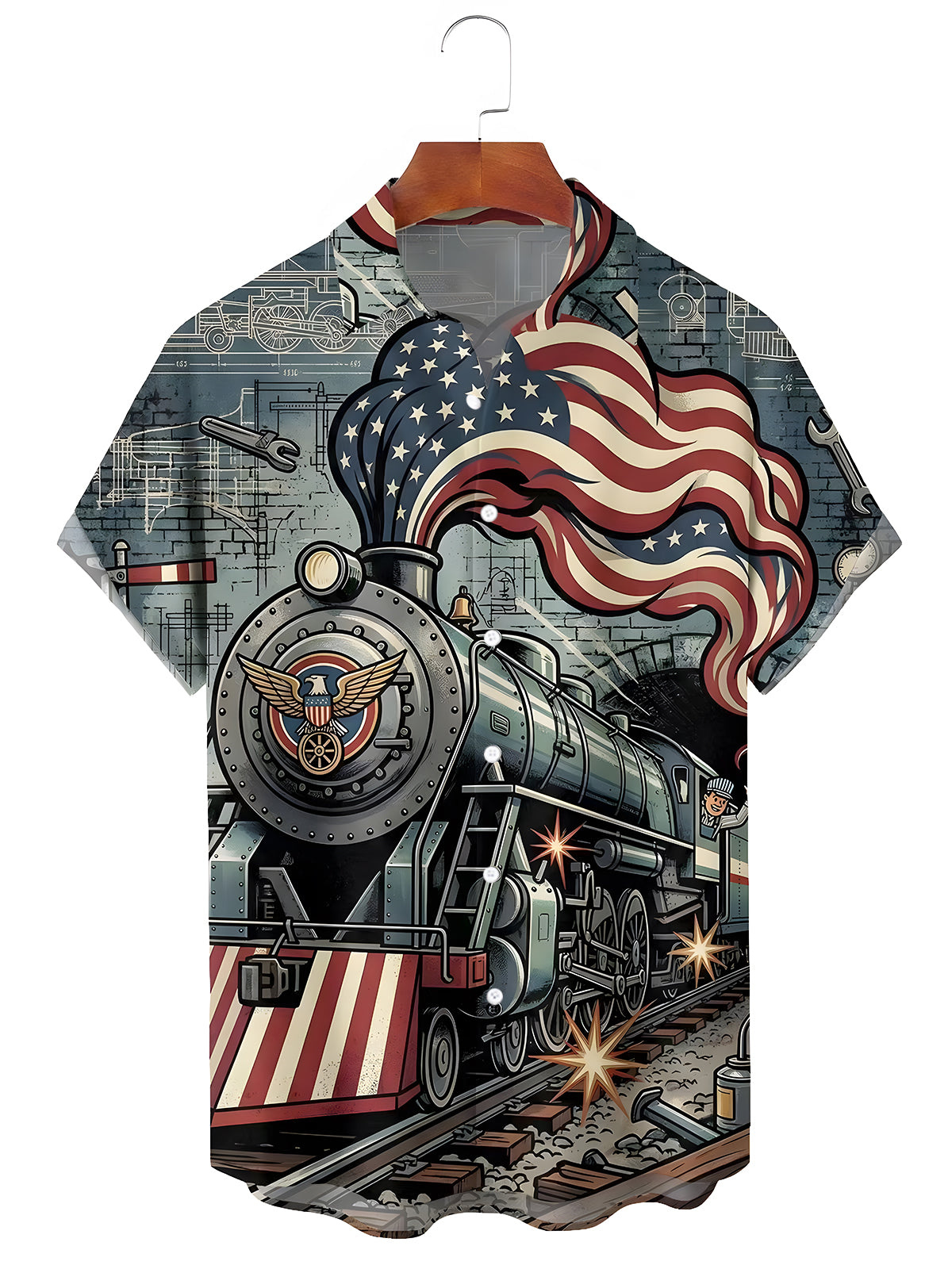 men's American flag print shirt front view Independence Day