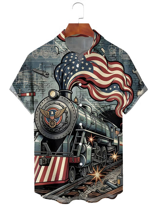 men's American flag print shirt front view Independence Day