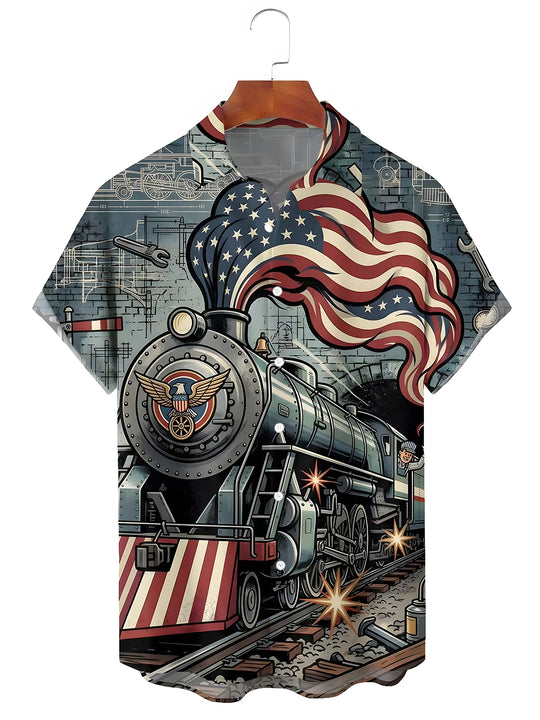 men's American flag print shirt front view Independence Day