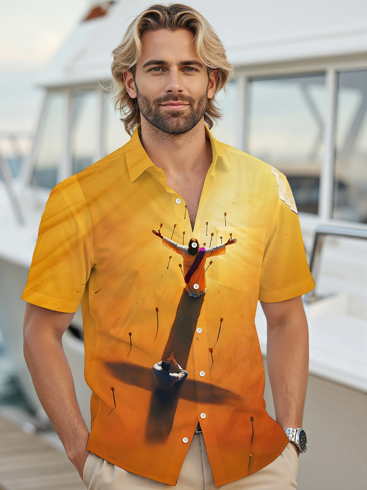 Jesus Cross Religion Men's Pocket Short Sleeve Shirts