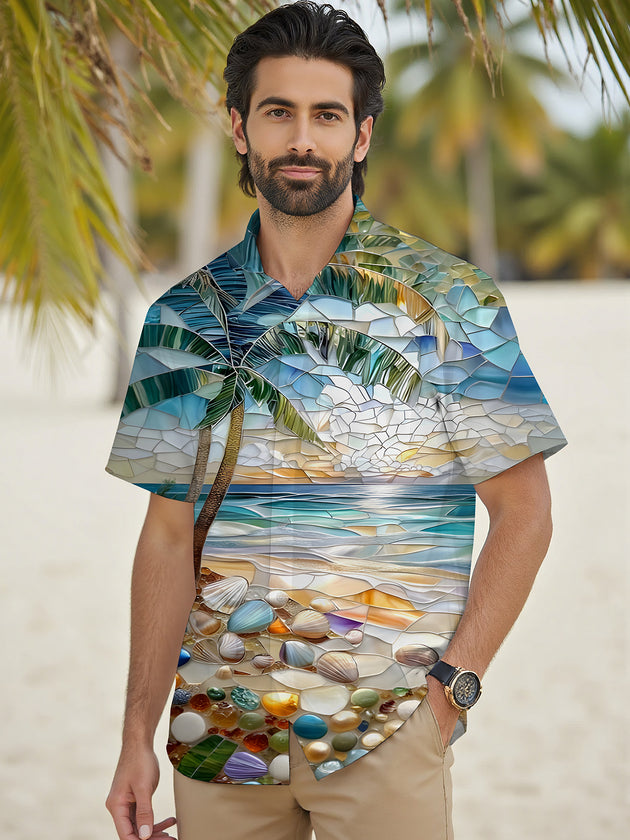 Men's tropical Hawaiian short sleeve shirt side view