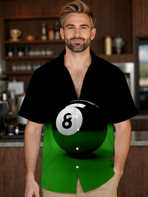 Men's Billiard Print Short Sleeve Shirt Front View