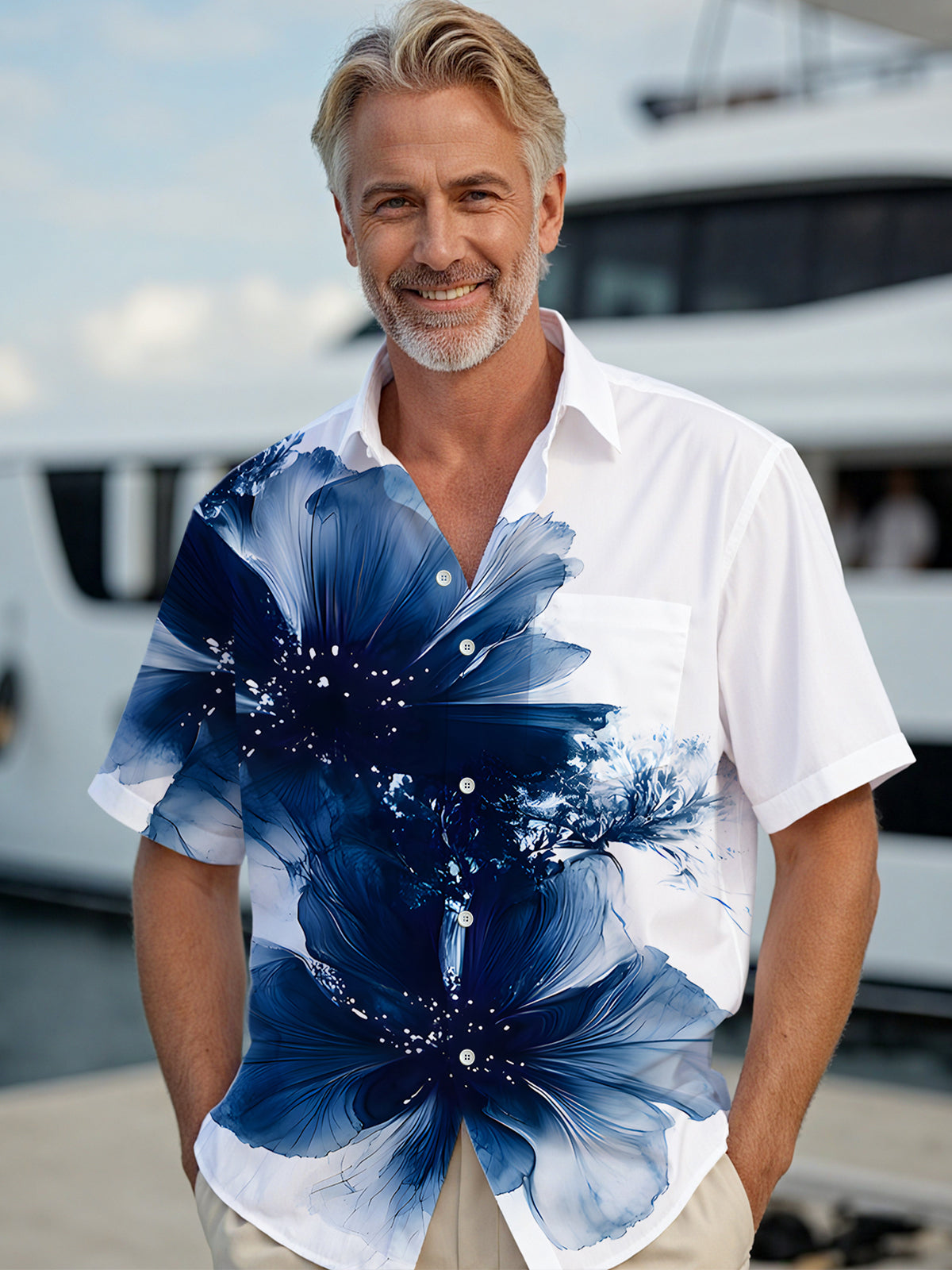 Art Floral Men's Pocket Short Sleeve Shirts