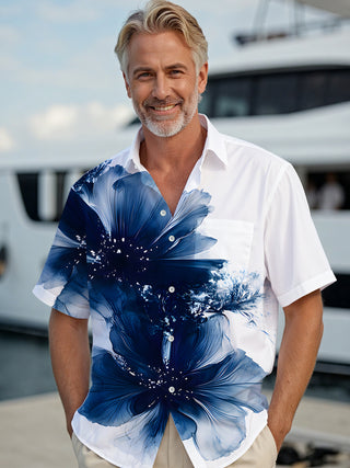 Men's short sleeve floral shirt front view