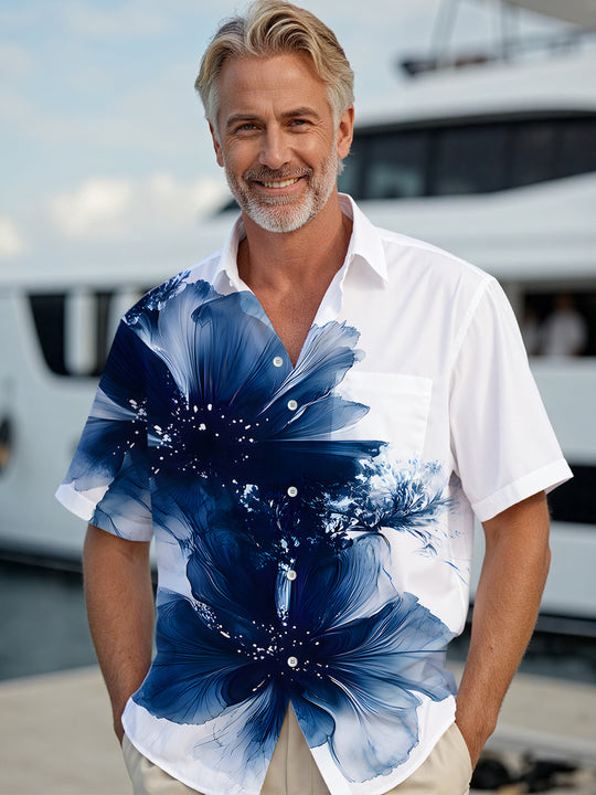 Men's short sleeve floral shirt front view